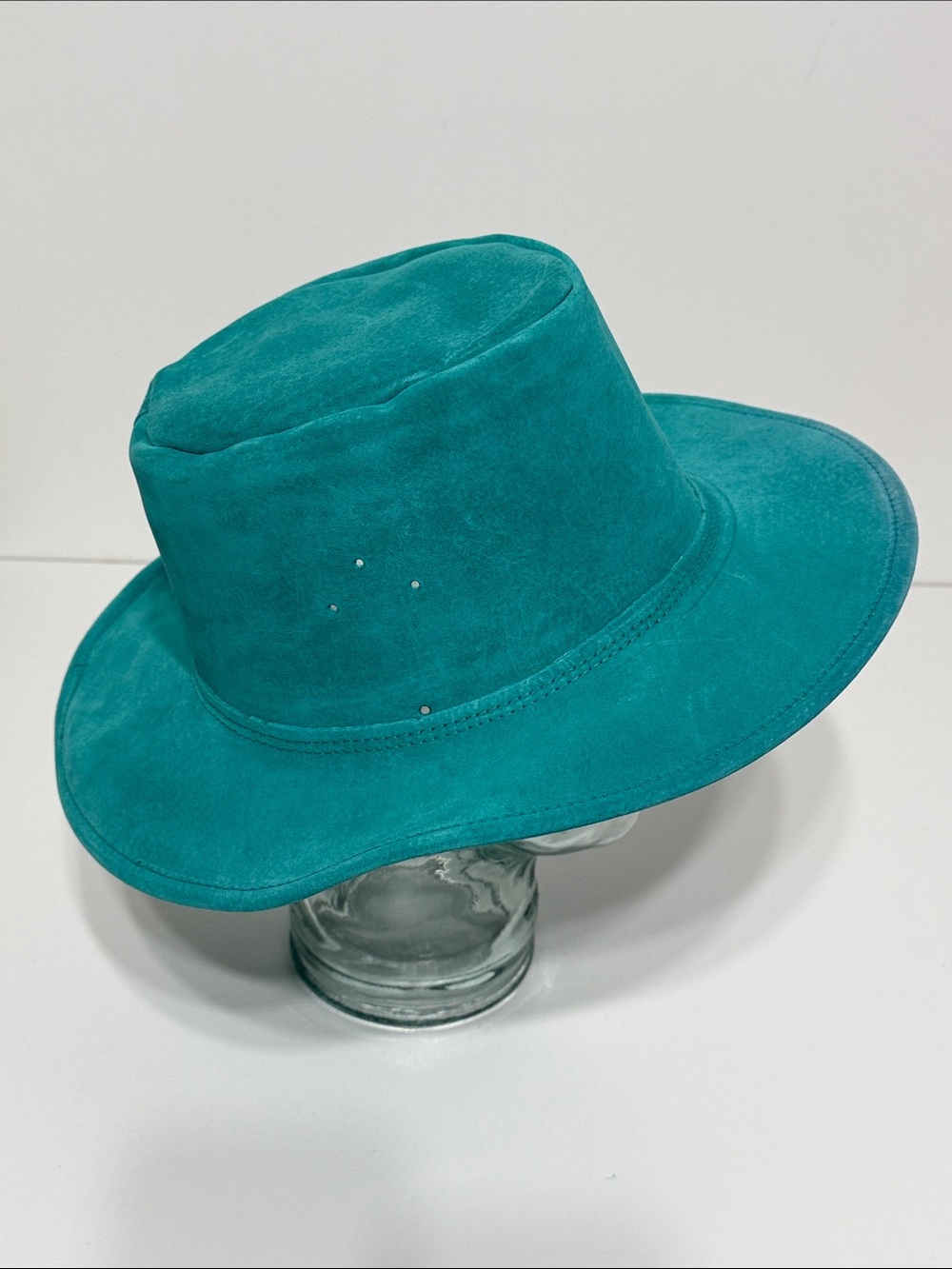 Vintage Made in USA Leather Teal Hat Size Large - Picture 5 of 8